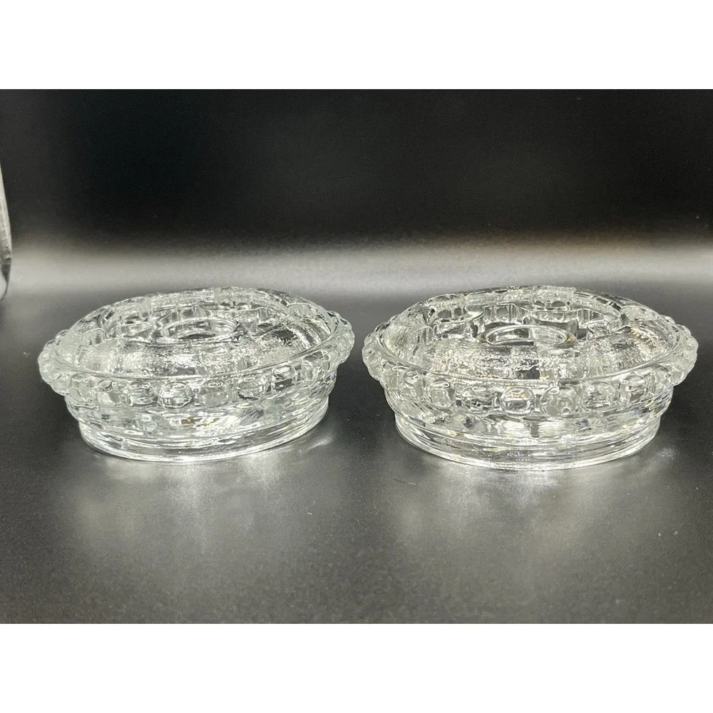 Fenton Clear Glass Round Console Insert Candlesticks 3.5